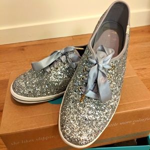 Kate Spade Keds Silver Sparkle Sneakers